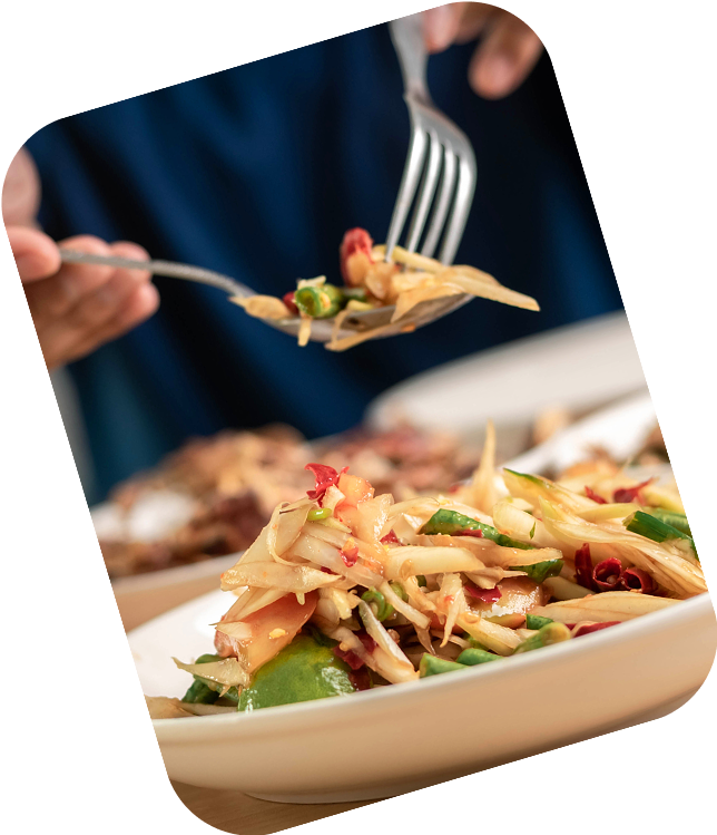 Thai Food Collage - Som Tum, Condiments, and Fried Chicken